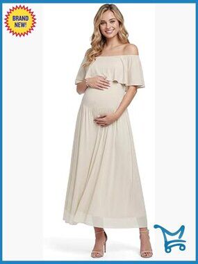 Off Shoulder Ruffled Maxi Maternity Dress for Photoshoot Baby Shower